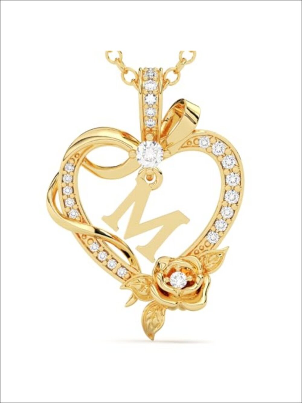 14K Gold Plated Initial Heart Necklace Rose Pendant for Women